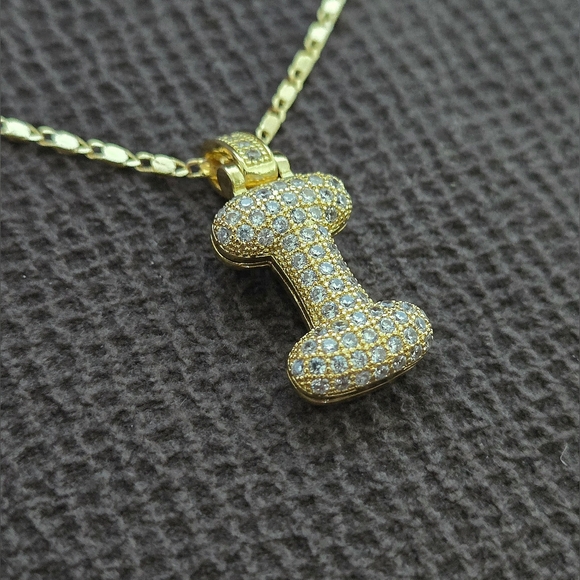 Gemelli👭 Puffy Pave Cubic Zirconia💎 Letter "I" Initial Pendant Necklace - NWT - Picture 4 of 16